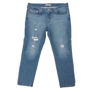 Levi's Boyfriend Jeans Womens 32x27 Blue Tapered Mid Rise Distressed Stretch